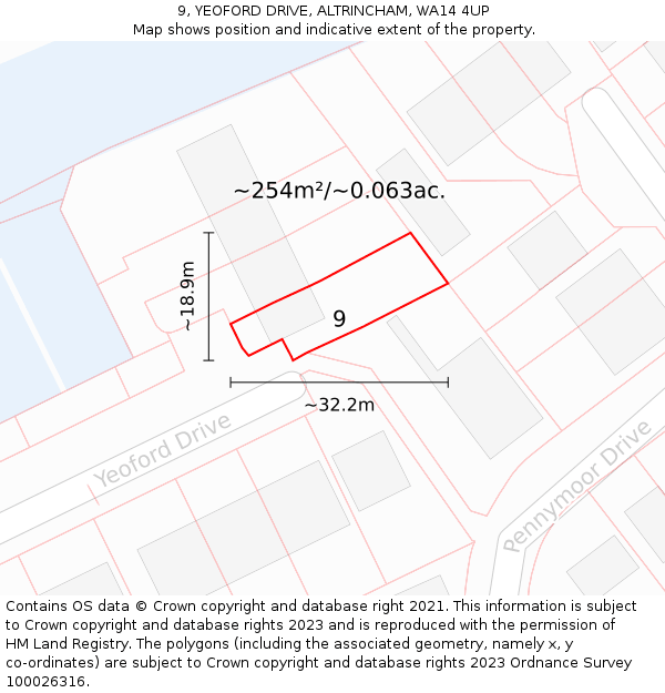 9, YEOFORD DRIVE, ALTRINCHAM, WA14 4UP: Plot and title map