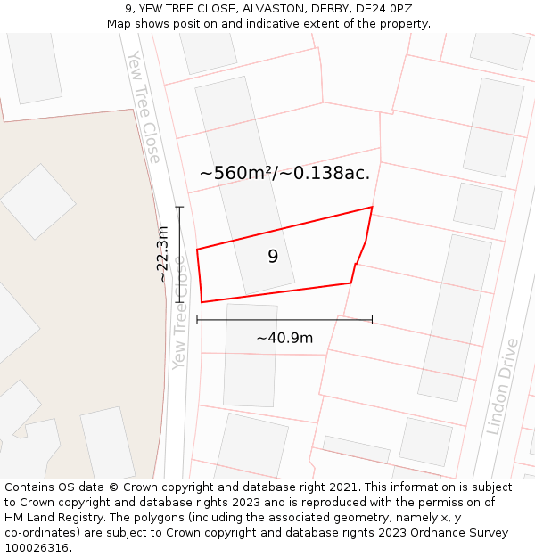 9, YEW TREE CLOSE, ALVASTON, DERBY, DE24 0PZ: Plot and title map