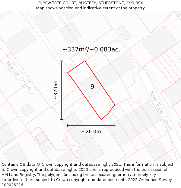 9, YEW TREE COURT, AUSTREY, ATHERSTONE, CV9 3SX: Plot and title map