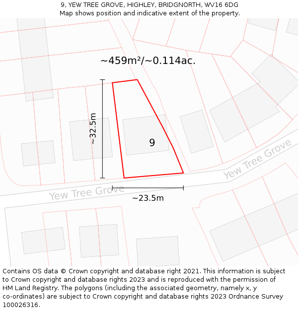 9, YEW TREE GROVE, HIGHLEY, BRIDGNORTH, WV16 6DG: Plot and title map