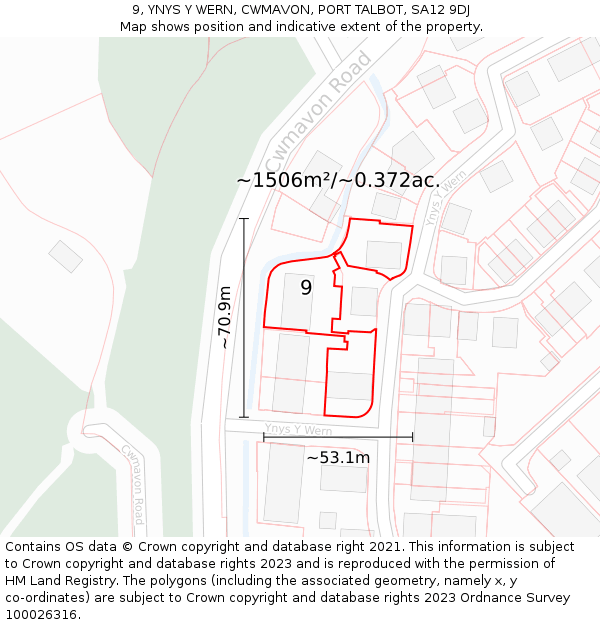 9, YNYS Y WERN, CWMAVON, PORT TALBOT, SA12 9DJ: Plot and title map