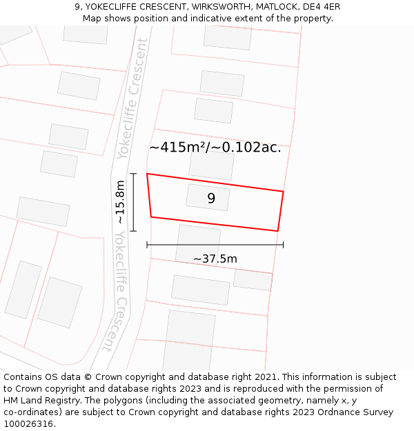 9, YOKECLIFFE CRESCENT, WIRKSWORTH, MATLOCK, DE4 4ER: Plot and title map