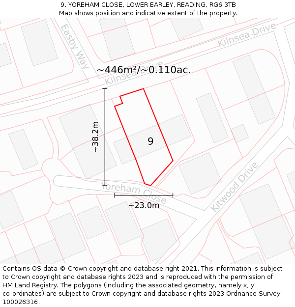 9, YOREHAM CLOSE, LOWER EARLEY, READING, RG6 3TB: Plot and title map