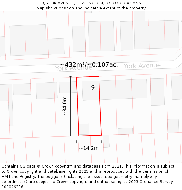 9, YORK AVENUE, HEADINGTON, OXFORD, OX3 8NS: Plot and title map