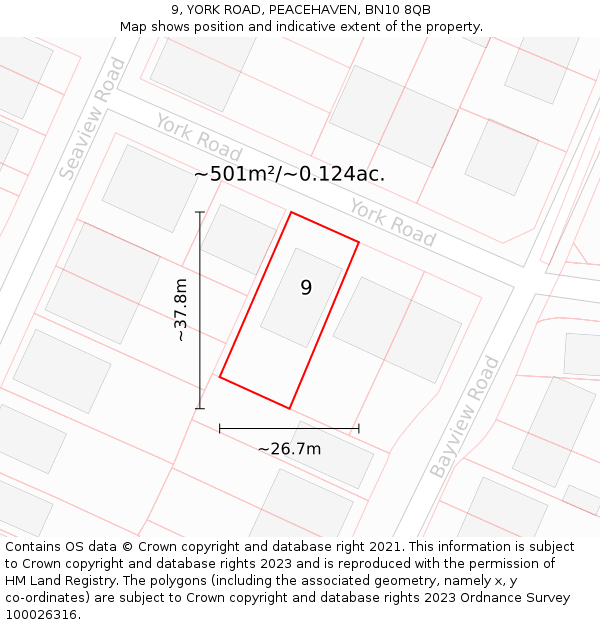 9, YORK ROAD, PEACEHAVEN, BN10 8QB: Plot and title map