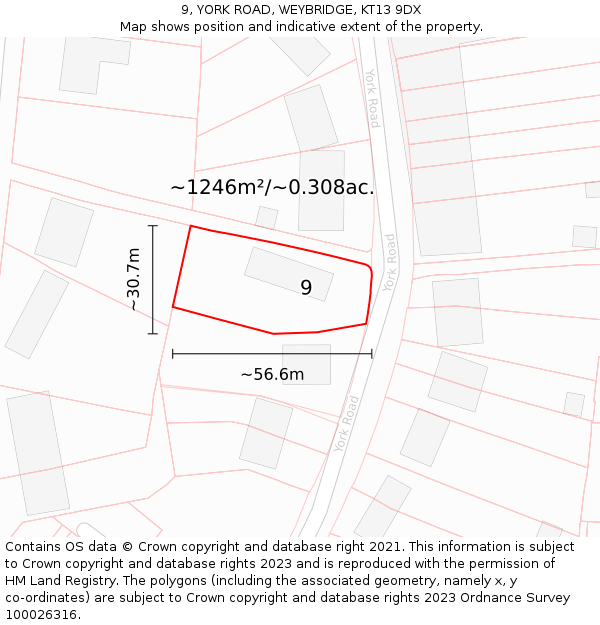 9, YORK ROAD, WEYBRIDGE, KT13 9DX: Plot and title map