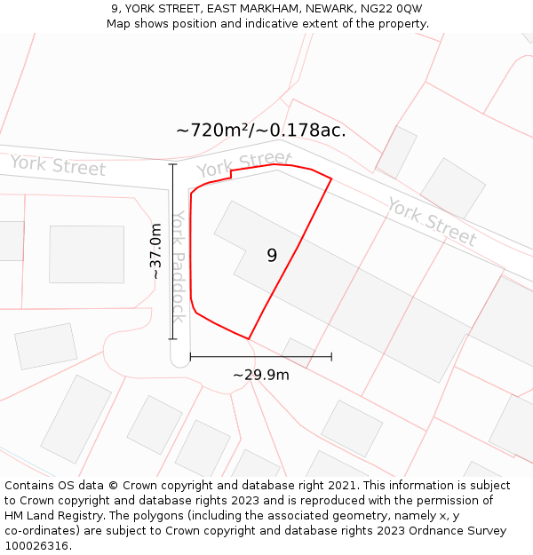 9, YORK STREET, EAST MARKHAM, NEWARK, NG22 0QW: Plot and title map