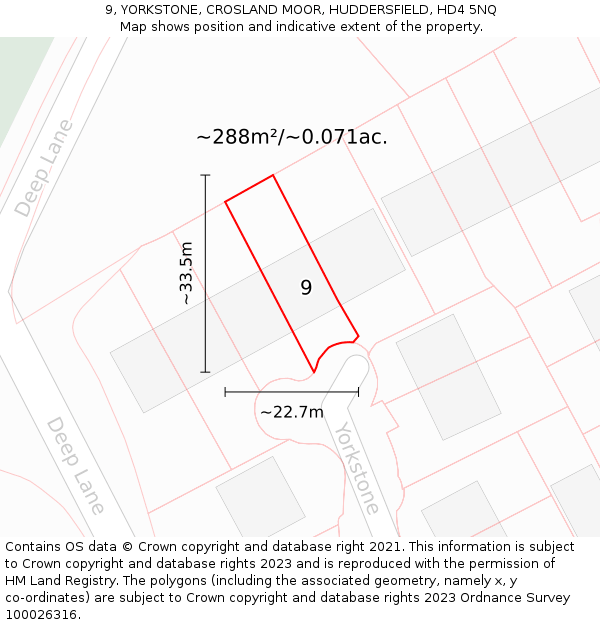 9, YORKSTONE, CROSLAND MOOR, HUDDERSFIELD, HD4 5NQ: Plot and title map