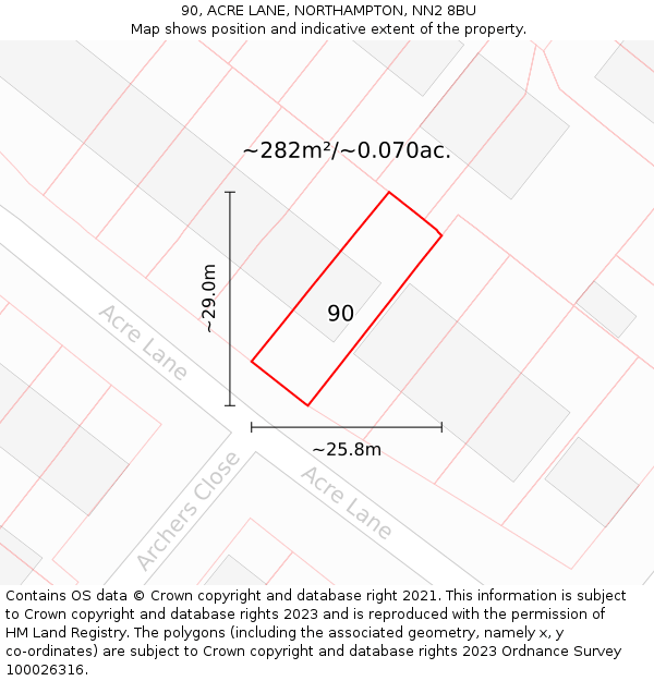 90, ACRE LANE, NORTHAMPTON, NN2 8BU: Plot and title map