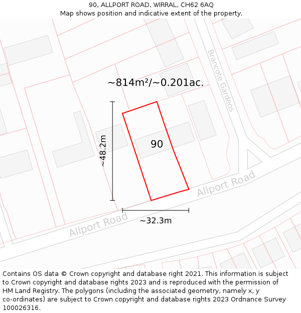 90, ALLPORT ROAD, WIRRAL, CH62 6AQ: Plot and title map