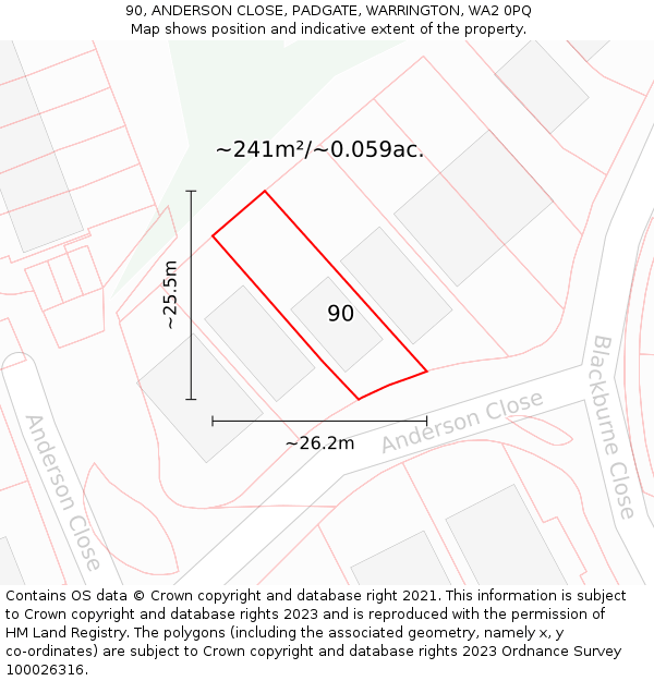 90, ANDERSON CLOSE, PADGATE, WARRINGTON, WA2 0PQ: Plot and title map