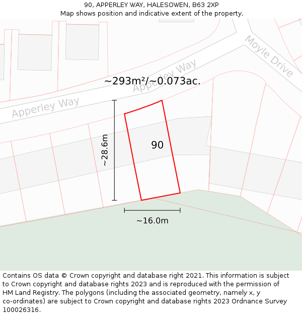 90, APPERLEY WAY, HALESOWEN, B63 2XP: Plot and title map