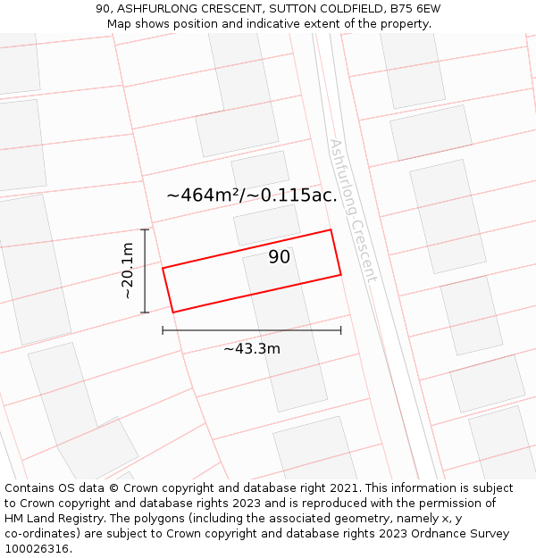 90, ASHFURLONG CRESCENT, SUTTON COLDFIELD, B75 6EW: Plot and title map