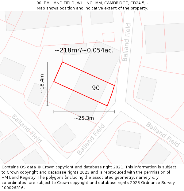 90, BALLAND FIELD, WILLINGHAM, CAMBRIDGE, CB24 5JU: Plot and title map