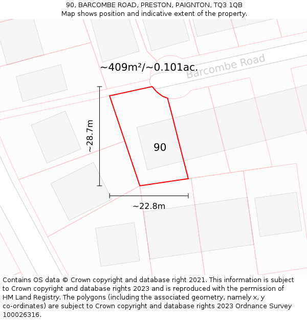 90, BARCOMBE ROAD, PRESTON, PAIGNTON, TQ3 1QB: Plot and title map