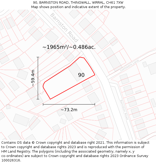 90, BARNSTON ROAD, THINGWALL, WIRRAL, CH61 7XW: Plot and title map