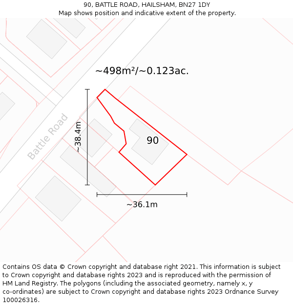 90, BATTLE ROAD, HAILSHAM, BN27 1DY: Plot and title map