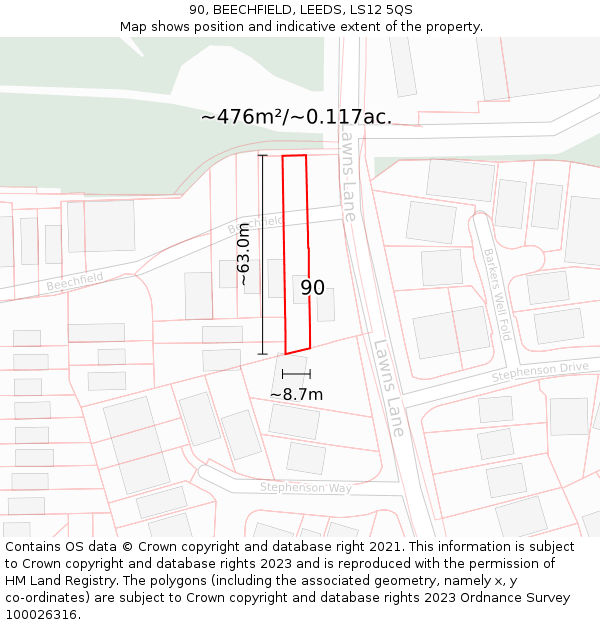 90, BEECHFIELD, LEEDS, LS12 5QS: Plot and title map