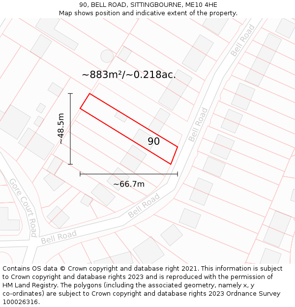 90, BELL ROAD, SITTINGBOURNE, ME10 4HE: Plot and title map