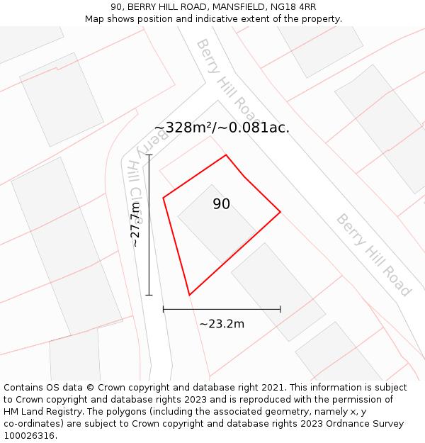 90, BERRY HILL ROAD, MANSFIELD, NG18 4RR: Plot and title map