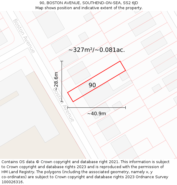 90, BOSTON AVENUE, SOUTHEND-ON-SEA, SS2 6JD: Plot and title map