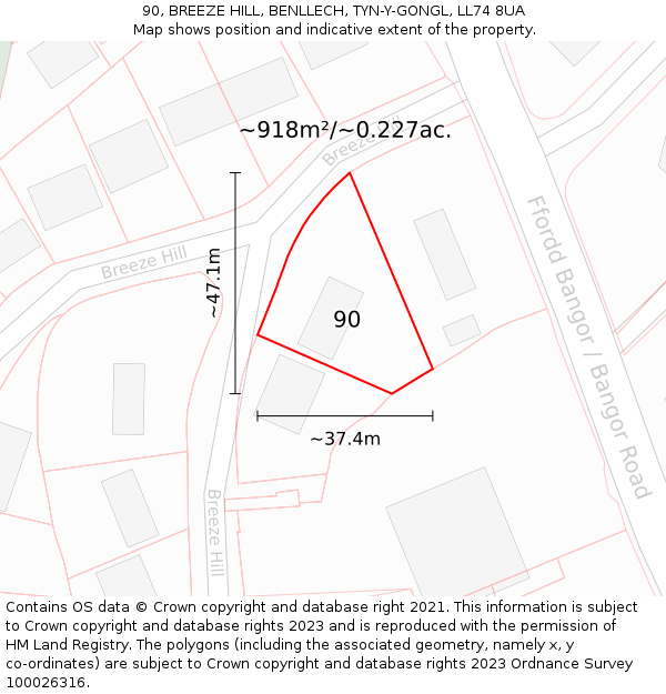 90, BREEZE HILL, BENLLECH, TYN-Y-GONGL, LL74 8UA: Plot and title map