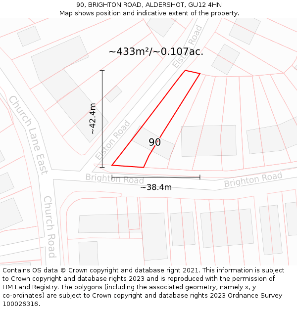 90, BRIGHTON ROAD, ALDERSHOT, GU12 4HN: Plot and title map