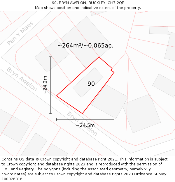 90, BRYN AWELON, BUCKLEY, CH7 2QF: Plot and title map