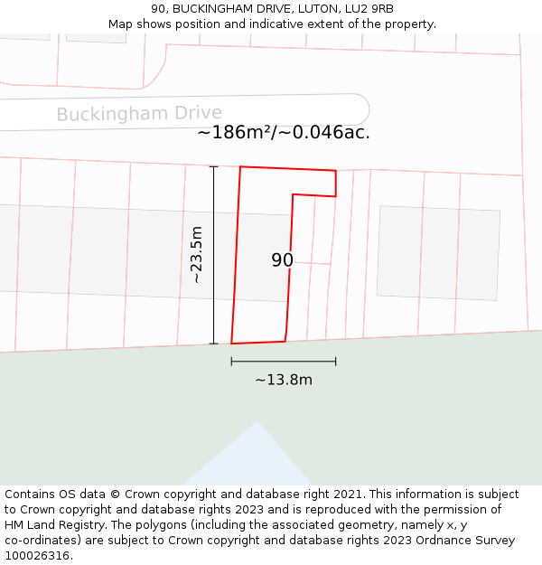 90, BUCKINGHAM DRIVE, LUTON, LU2 9RB: Plot and title map