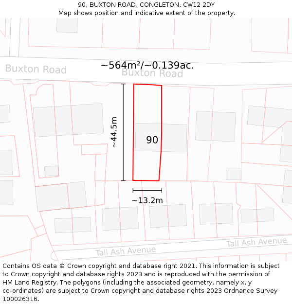 90, BUXTON ROAD, CONGLETON, CW12 2DY: Plot and title map