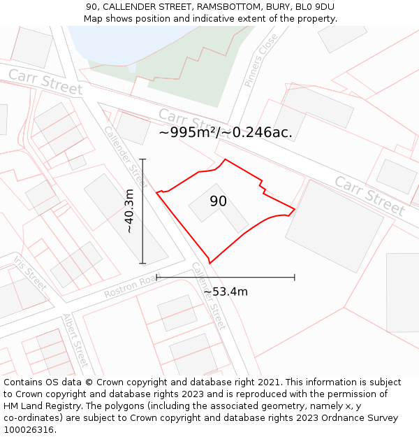 90, CALLENDER STREET, RAMSBOTTOM, BURY, BL0 9DU: Plot and title map