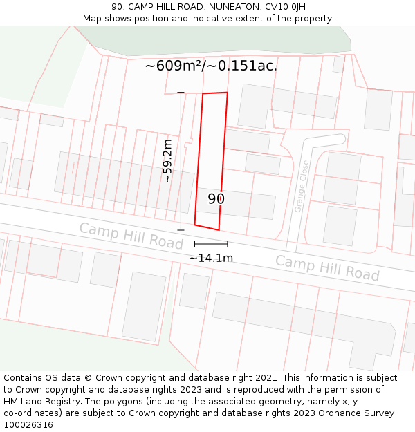 90, CAMP HILL ROAD, NUNEATON, CV10 0JH: Plot and title map