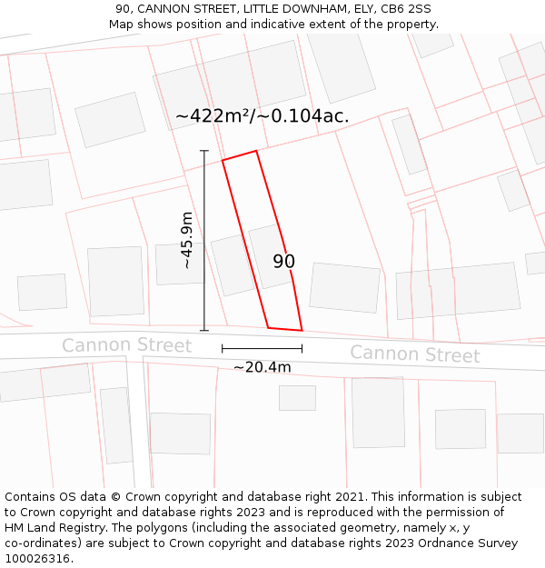 90, CANNON STREET, LITTLE DOWNHAM, ELY, CB6 2SS: Plot and title map