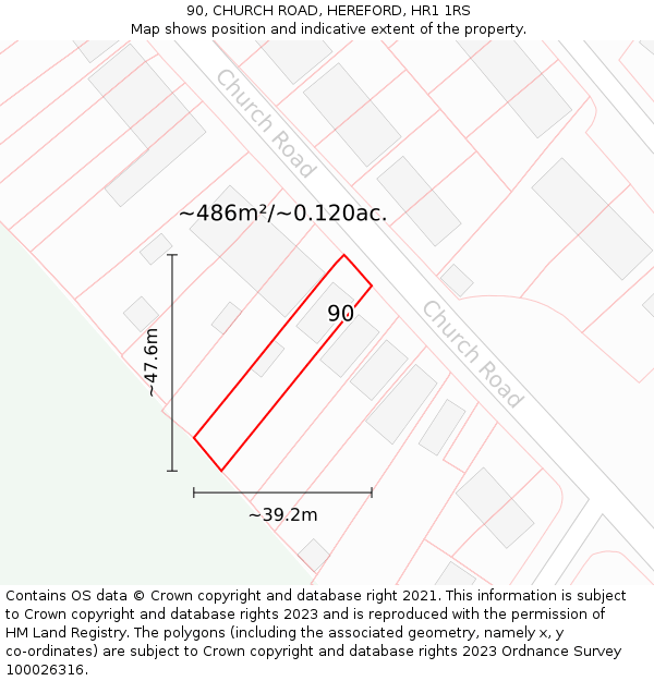 90, CHURCH ROAD, HEREFORD, HR1 1RS: Plot and title map