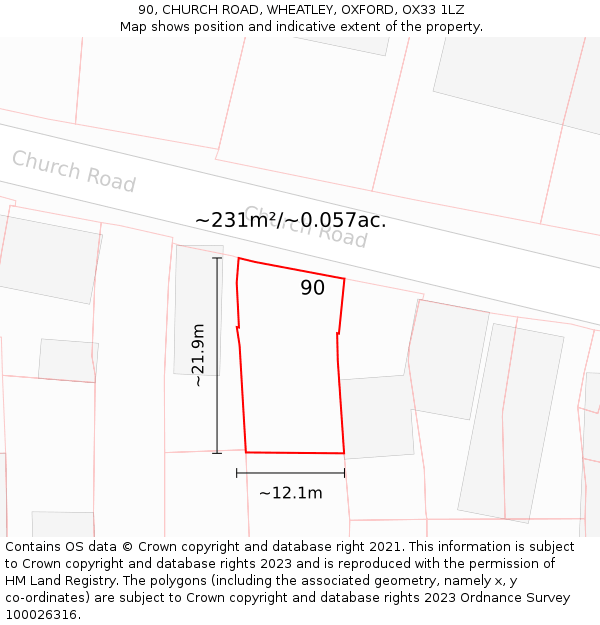 90, CHURCH ROAD, WHEATLEY, OXFORD, OX33 1LZ: Plot and title map