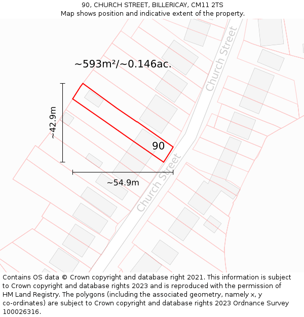 90, CHURCH STREET, BILLERICAY, CM11 2TS: Plot and title map