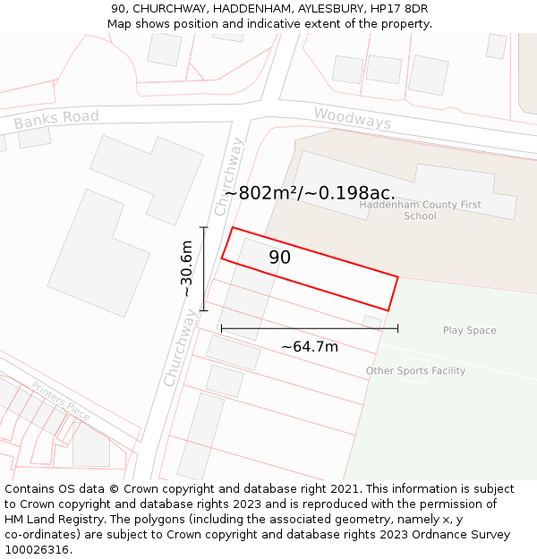 90, CHURCHWAY, HADDENHAM, AYLESBURY, HP17 8DR: Plot and title map