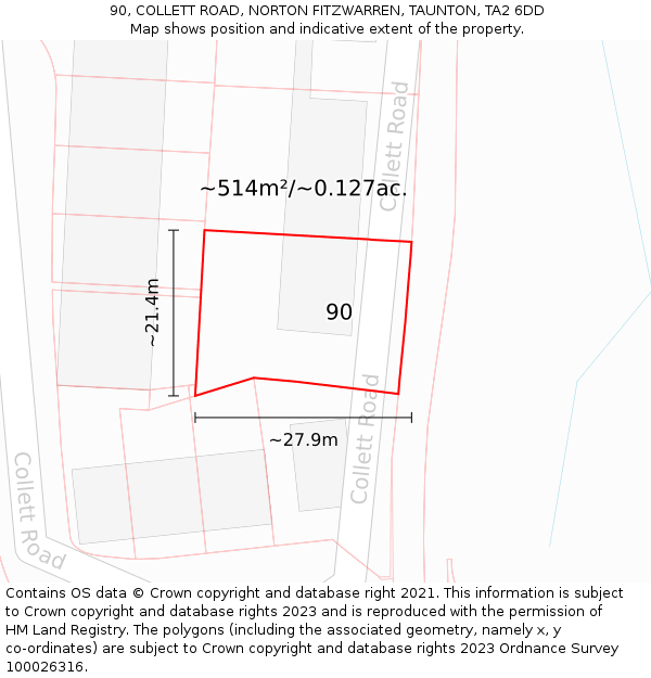 90, COLLETT ROAD, NORTON FITZWARREN, TAUNTON, TA2 6DD: Plot and title map