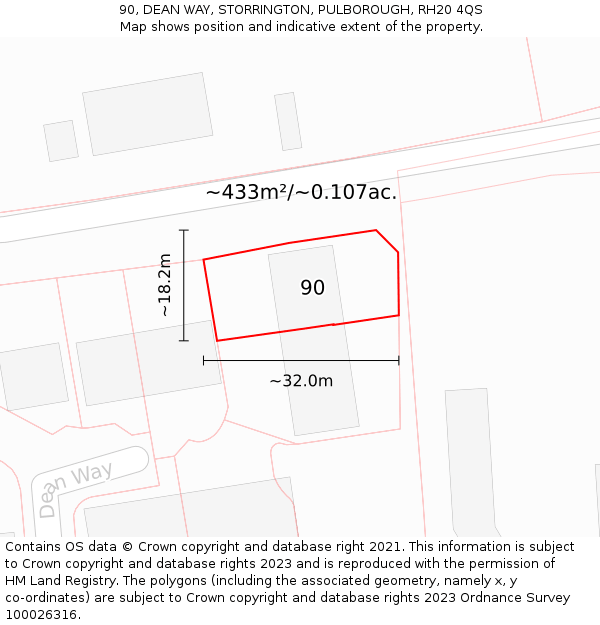 90, DEAN WAY, STORRINGTON, PULBOROUGH, RH20 4QS: Plot and title map