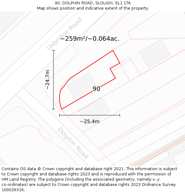 90, DOLPHIN ROAD, SLOUGH, SL1 1TA: Plot and title map