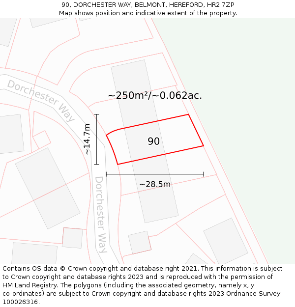 90, DORCHESTER WAY, BELMONT, HEREFORD, HR2 7ZP: Plot and title map