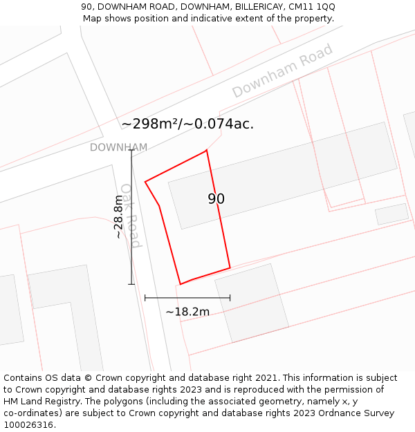 90, DOWNHAM ROAD, DOWNHAM, BILLERICAY, CM11 1QQ: Plot and title map