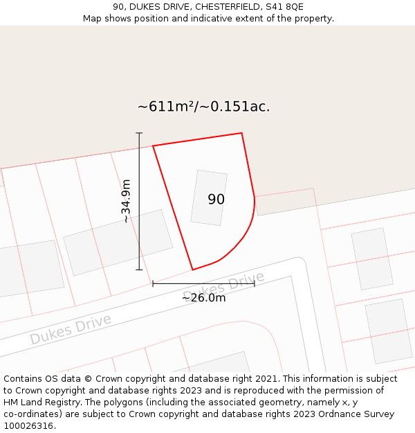 90, DUKES DRIVE, CHESTERFIELD, S41 8QE: Plot and title map