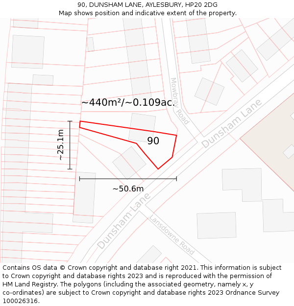 90, DUNSHAM LANE, AYLESBURY, HP20 2DG: Plot and title map