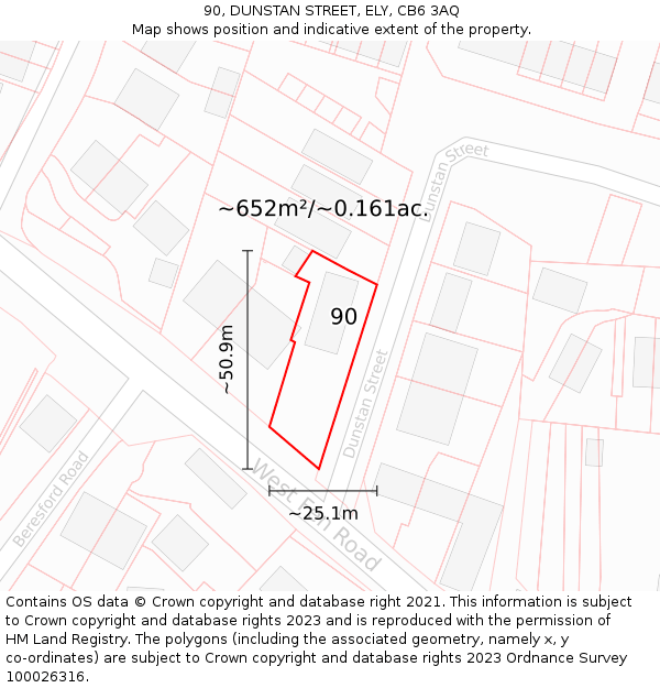 90, DUNSTAN STREET, ELY, CB6 3AQ: Plot and title map