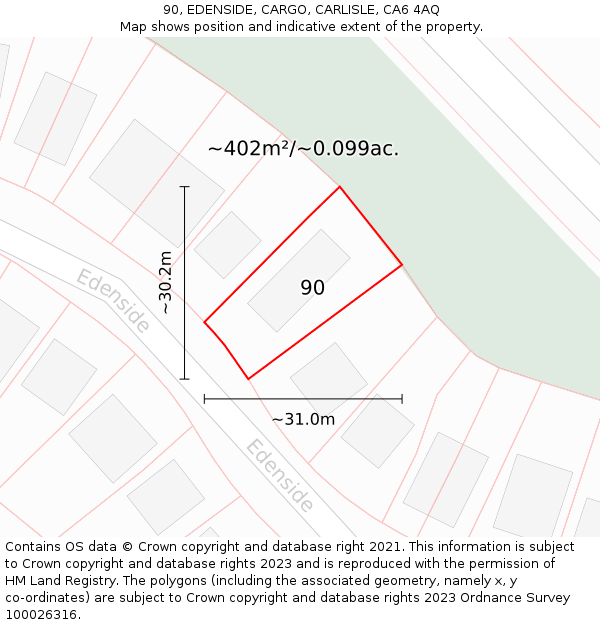 90, EDENSIDE, CARGO, CARLISLE, CA6 4AQ: Plot and title map