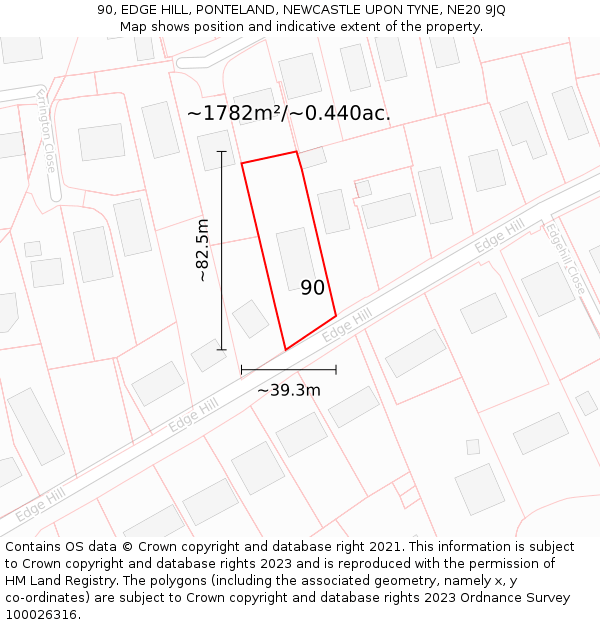 90, EDGE HILL, PONTELAND, NEWCASTLE UPON TYNE, NE20 9JQ: Plot and title map