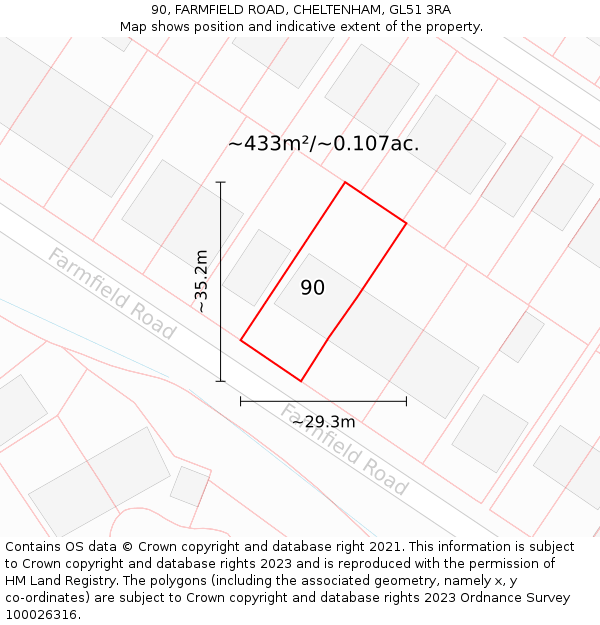 90, FARMFIELD ROAD, CHELTENHAM, GL51 3RA: Plot and title map