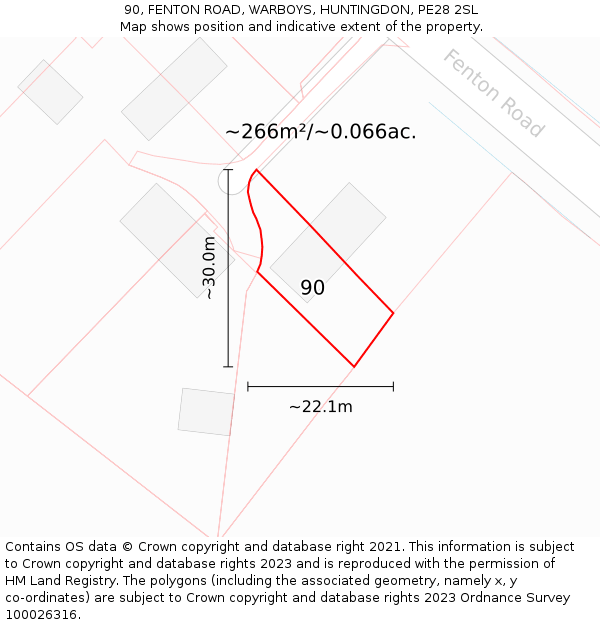 90, FENTON ROAD, WARBOYS, HUNTINGDON, PE28 2SL: Plot and title map