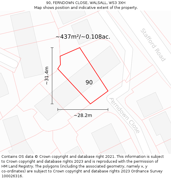 90, FERNDOWN CLOSE, WALSALL, WS3 3XH: Plot and title map
